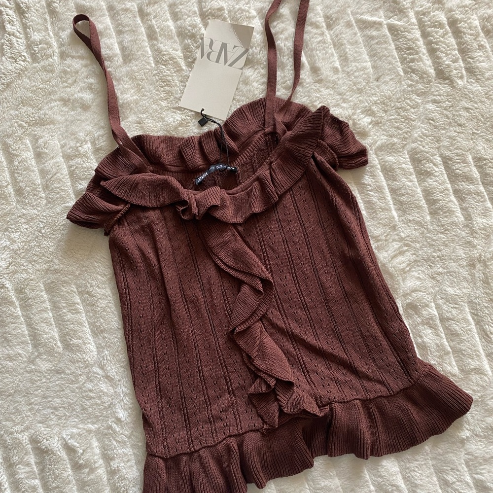 Zara Brown Ruffled Top